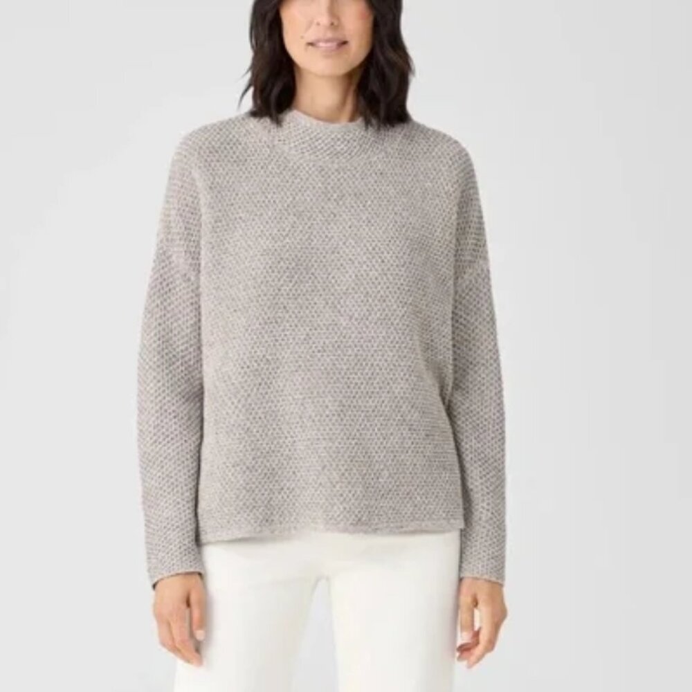 Eileen Fisher Women’s Funnel-Neck Textured Silk Sweater Sz XXS Minimalist Luxury